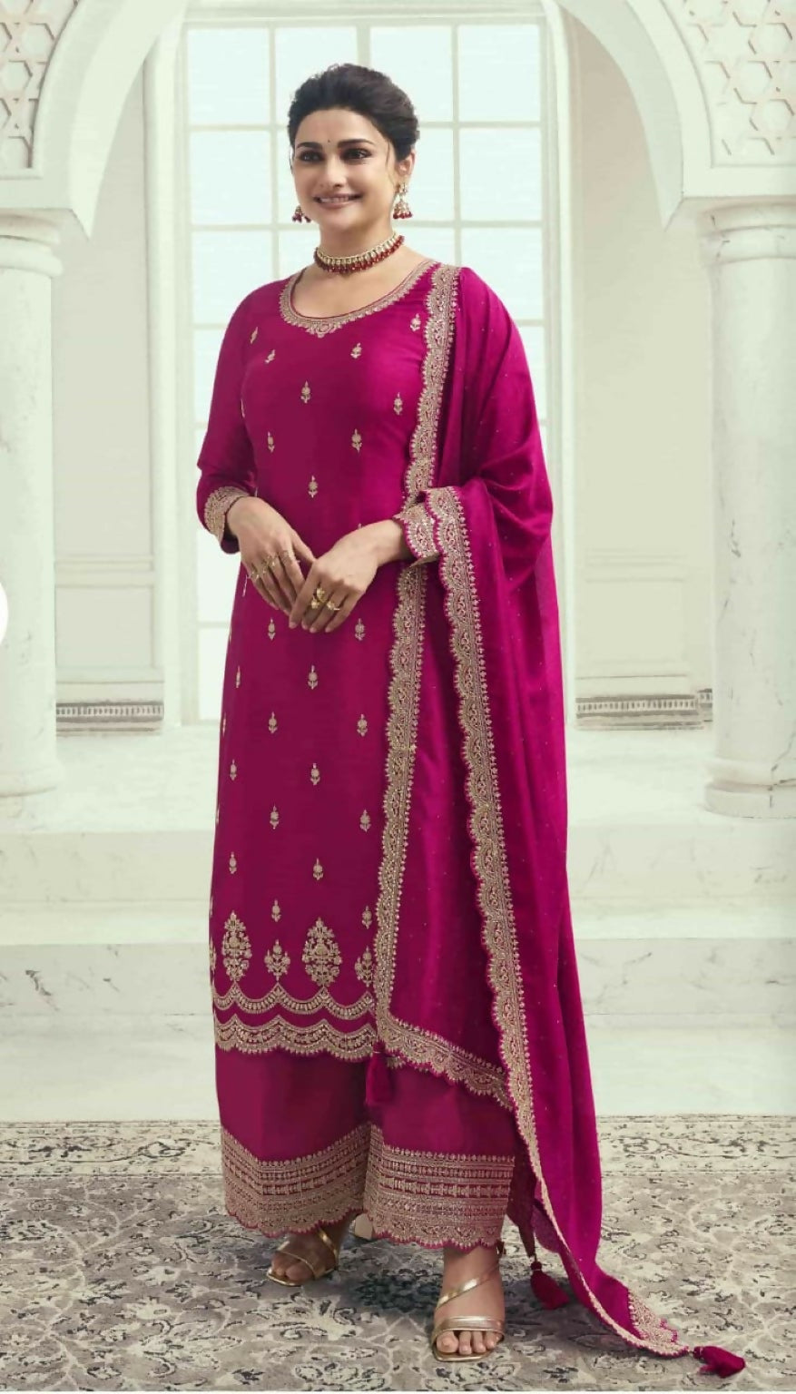 Anaita Rani Pink Silk Georgette Stitched Suit with Embroidery Sequins - Distacart