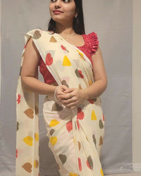 Thumbnail for Malishka Georgette Printed Ready To Wear Saree With Blouse Piece - Beige - Distacart