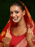 Thumbnail for Ruby Raang 22k Gold Polished Kundan Maharani Nose Ring (Clip On)