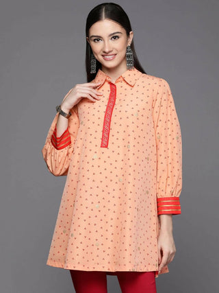 Ahalyaa Women Peach Crepe Printed Tunic - Distacart