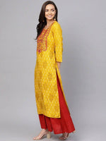 Thumbnail for Anubhutee Mustard Yellow & Brown Screen Printed Straight Kurta - Distacart