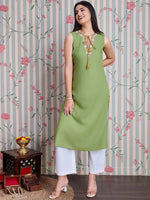Thumbnail for Ode by House of Pataudi Embroidered Thread Work Straight Kurta with Palazzos - Distacart