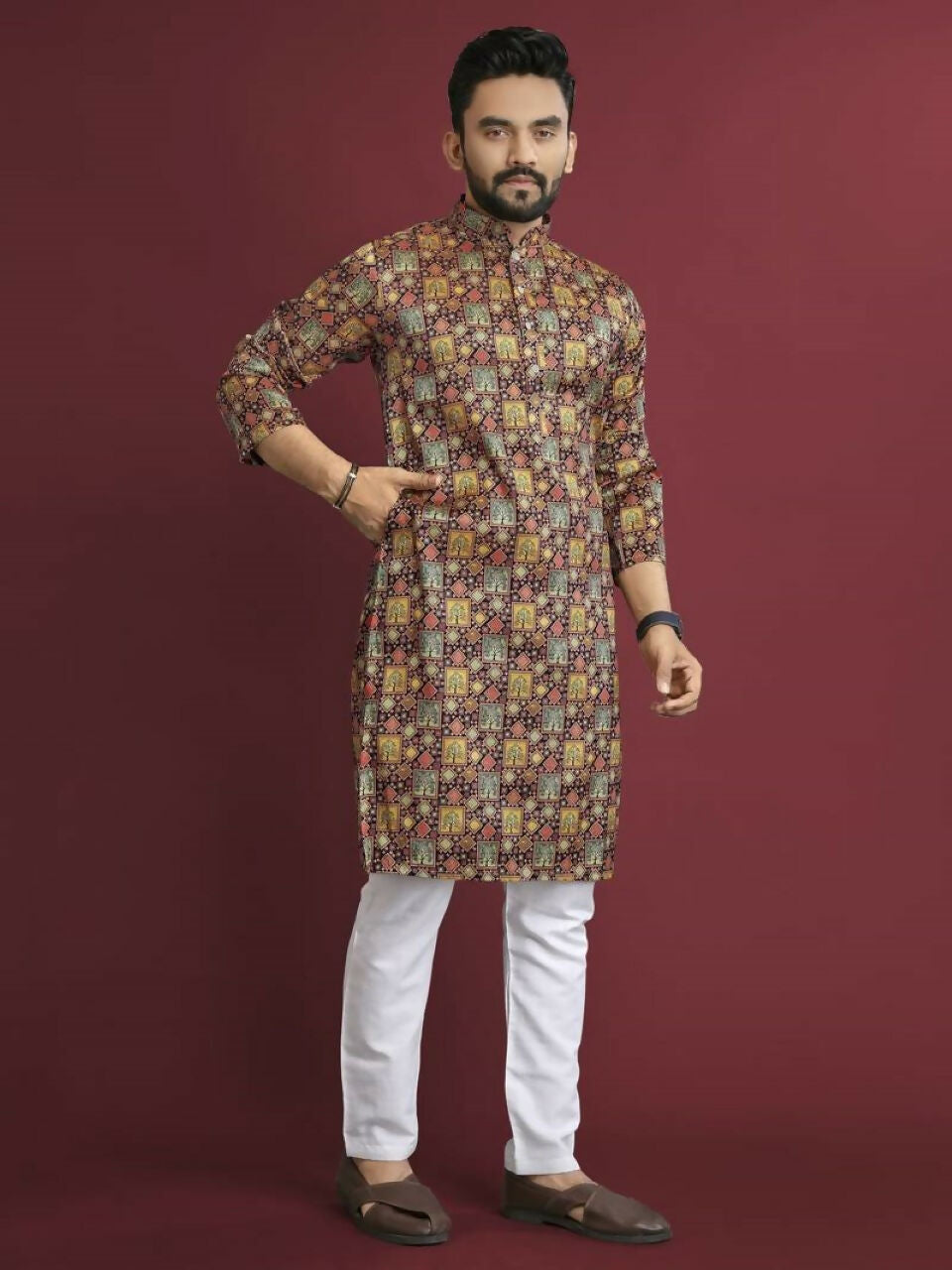 Anaita Multicolour Printed Pure Silk Straight Kurta - Distacart