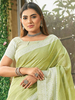 Thumbnail for Astita Lime Green Linen Saree