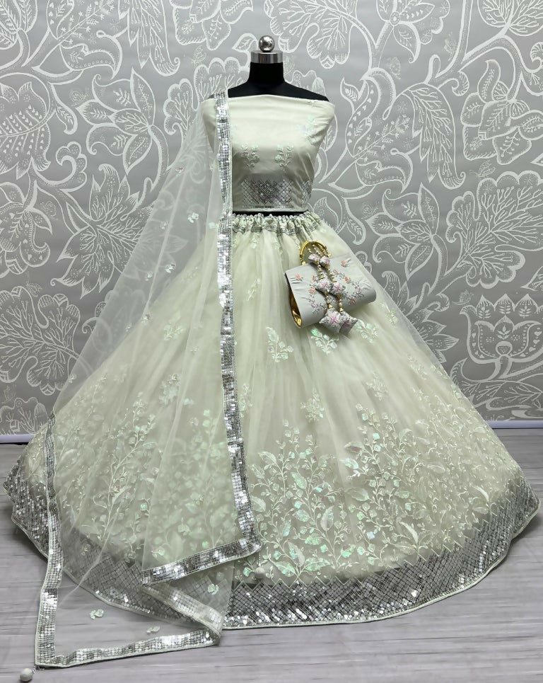 Jyoti Fashion Women's Sea Green Bridal Net Fancy Sequins with Multi Thread Embroidered Wedding Lehenga Choli - Distacart