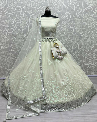 Jyoti Fashion Women's Sea Green Bridal Net Fancy Sequins with Multi Thread Embroidered Wedding Lehenga Choli - Distacart