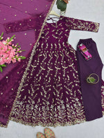 Thumbnail for Teeya Creation Wine Color Faux Georgette Long Party Wear Gown - Distacart