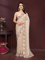 Thumbnail for Ai Fashion Peach Soft Star Georgette Embroidery Party Wear Saree
