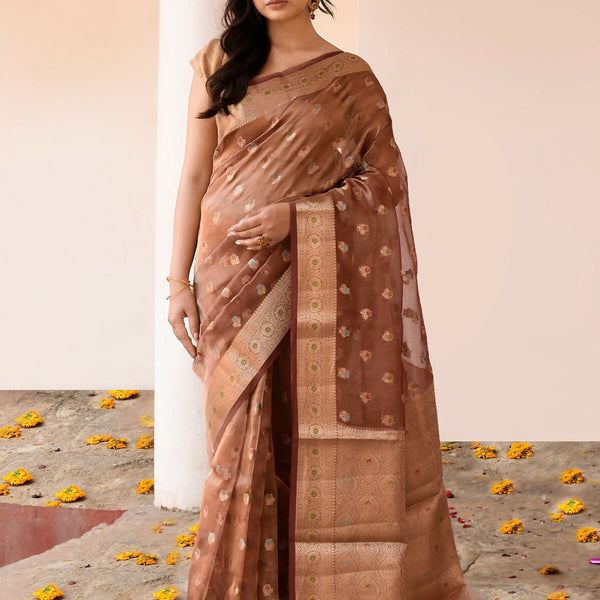 Joban Fashion Copper Pure Banarasi Tissue Saree