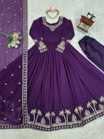 Thumbnail for The52 Women's Gorgeous Faux Georgette Fabric Embroidery Work Flared Anarkali Pant and Dupatta Set - Distacart