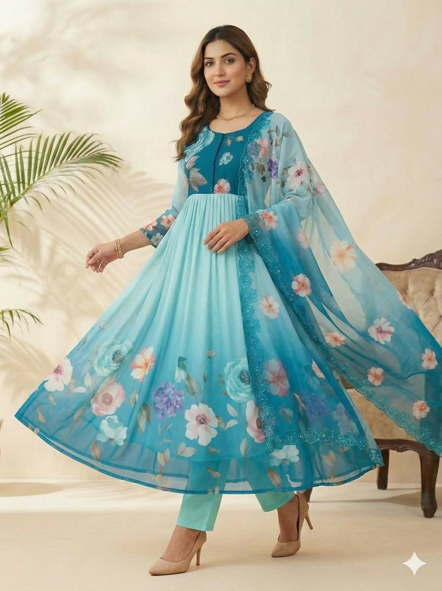 Teeya Creation Womens New Fancy Silk Heavy Quality Fabric With Handwork Gown Set - Dista