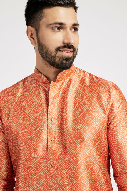 Ethnic India Orange Men's Kurta Bandhani Polyester - Distacart
