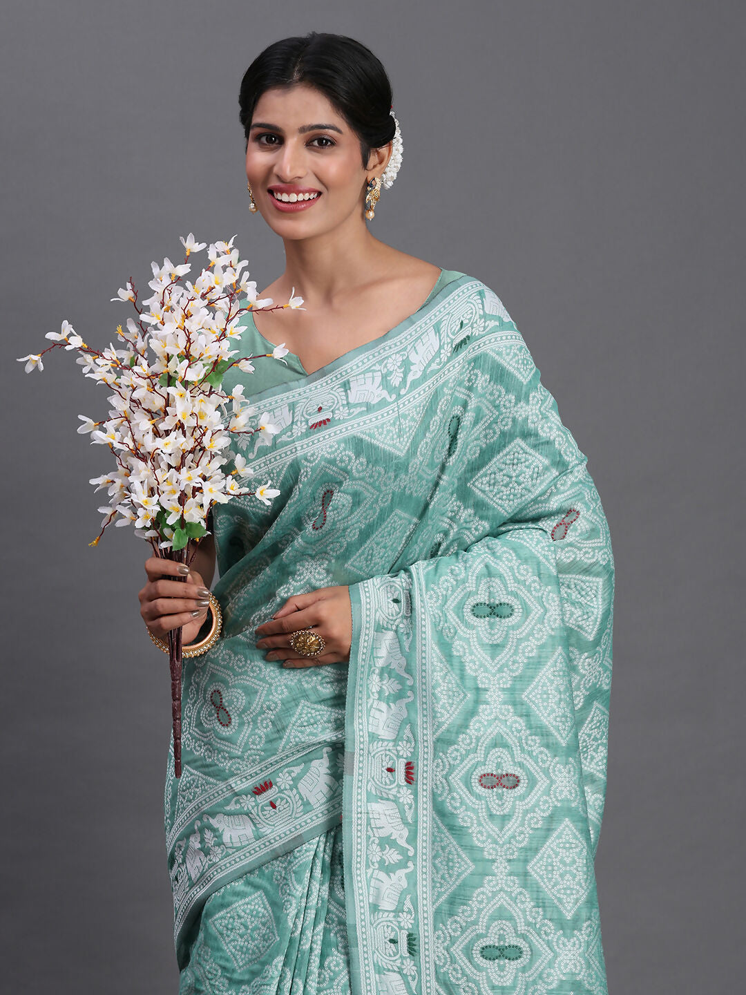 Astita Linen Cotton Sea Green Saree