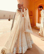 Thumbnail for Jyoti Fashion Women's Cream Georgette Paper Mirror with Thread Embroidered Designer Lehenga Choli Set - Distacart