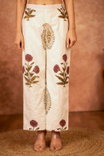 Thumbnail for Joban Fashion Off White Red Floral Hand Block Printed Cotton Kurta Pant Set - Distacart