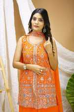 Thumbnail for Joban Fashion Orange Georgette Embroidered Sharara Set - Distacart