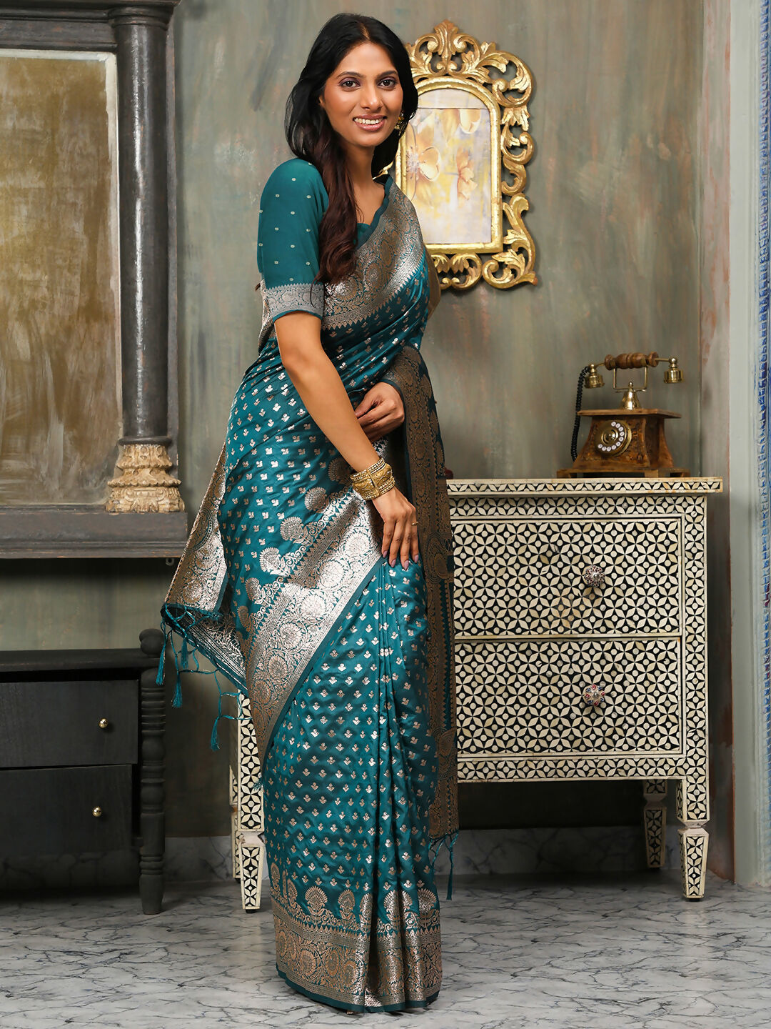 Astita Banarasi Silk Sea Green Saree