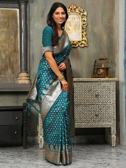 Shree Shyam Fashion Banarasi Silk Sea Green Saree - Distacart