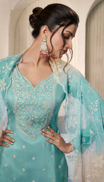 Thumbnail for Anaita Aqua blue Embroidered Silk Stitched Salwar Suit - Distacart
