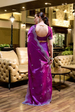 Thumbnail for Vastranavya Purple Embroidery Work Shimmer Chiffon Saree with Unstitched Blouse