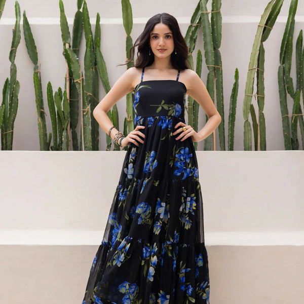 Aayaa Designer crape hand work Multi indo western - Black