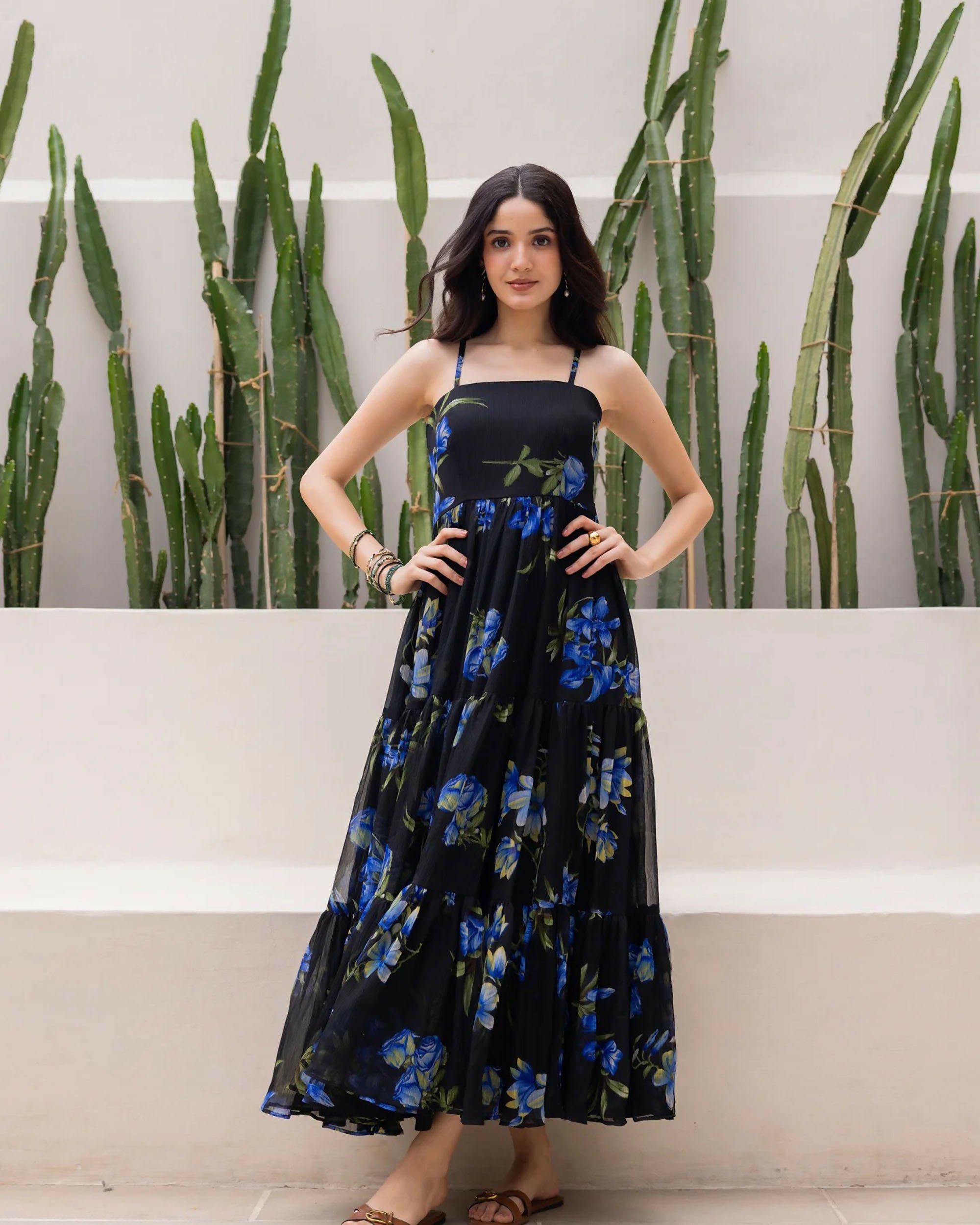 Aayaa Designer crape hand work Multi indo western - Black