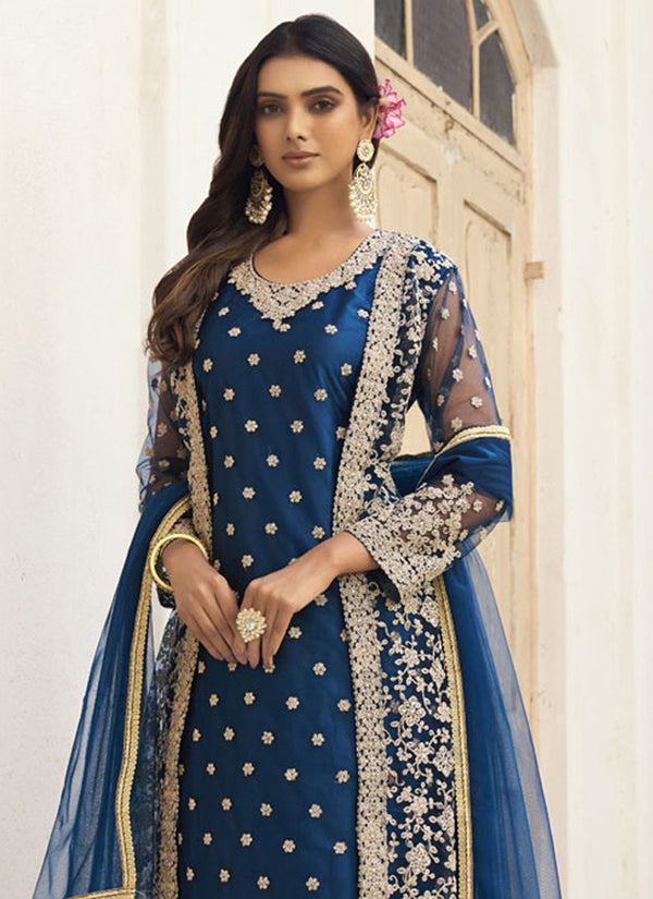 Vegaa Fashion Navy Blue Net Embroidered Pakistani Salwar Kameez