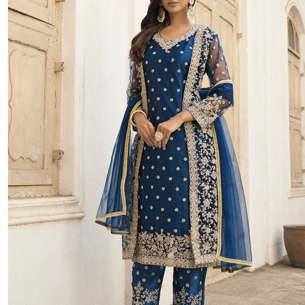 Vegaa Fashion Navy Blue Net Embroidered Pakistani Salwar Kameez - Distacart