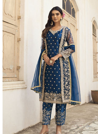 Vegaa Fashion Navy Blue Net Embroidered Pakistani Salwar Kameez