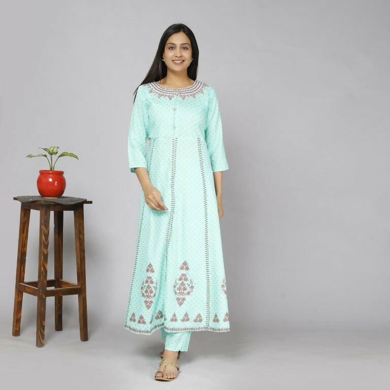 Alvano Women's Stylish Rayon Anarkali Kurta with Pant and Dupatta set Casual wear, Partywear, Wedding - Distacart