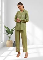 Thumbnail for Joban Fashion Green Silk Embroidered Readymade Cord Set - Distacart