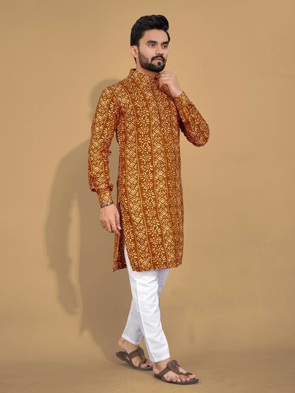 Anaita Mustard Printed Cotton Straight Kurta - Distacart
