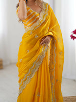 Thumbnail for Joban Fashion Yellow Jimmy Choo Saree With Thread with Sequins work
