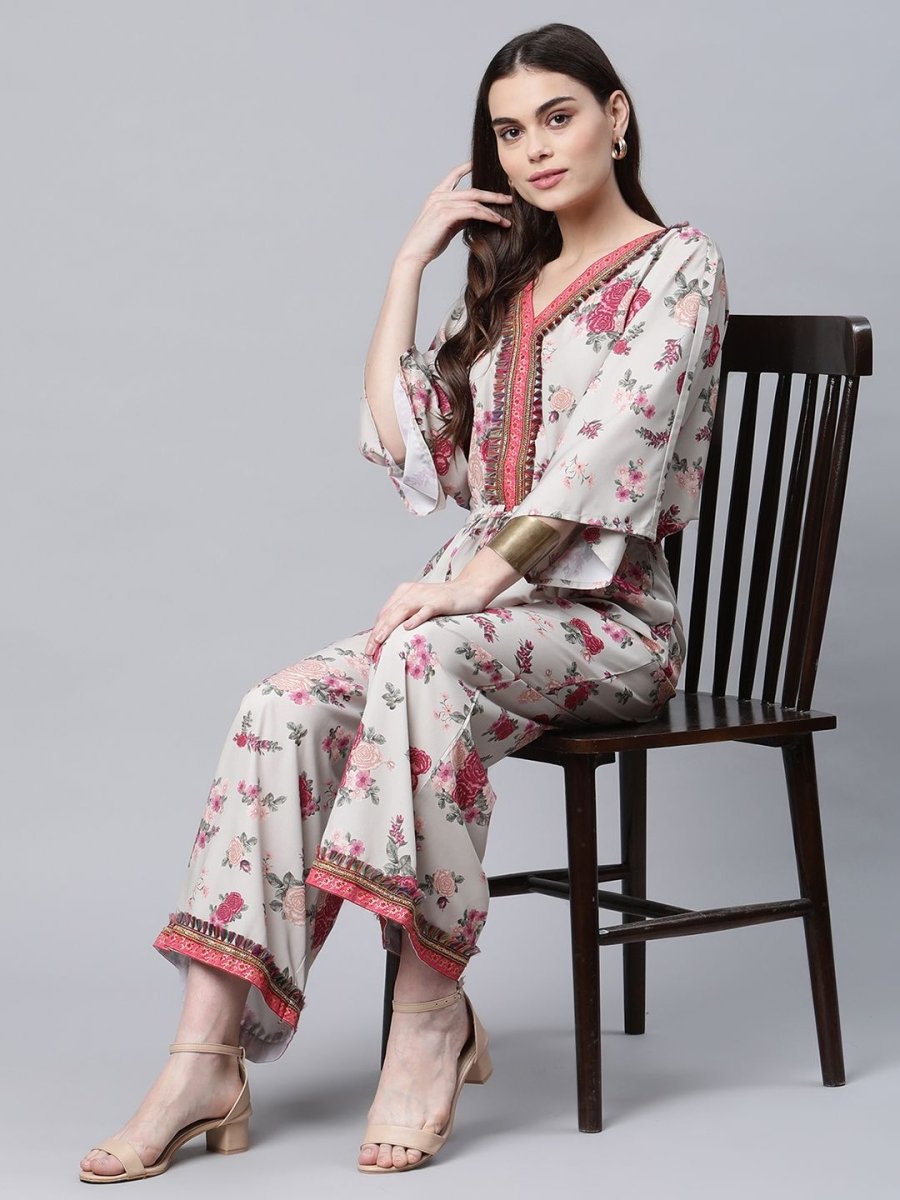 Ahalyaa Womens Beige Crepe Digital Floral Print Jumpsuit - Distacart