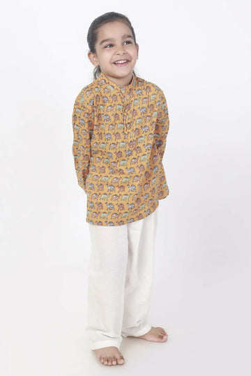 Breathables Kids Cotton Night Suit – Yellow Camel Print Kurta & Pyjama Co-Ord Set For Boys & Girls - Dista