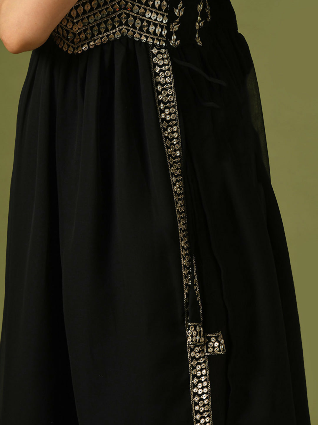 Myshka Women's Black Embroidered Georgette Anarkali Party Kurta Set With Dupatta - Distacart