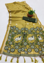 Thumbnail for Vastranavya Yellow Muga Cotton Meenakari & Azarakh Pallu Saree with Contrast Blouse - Distacart