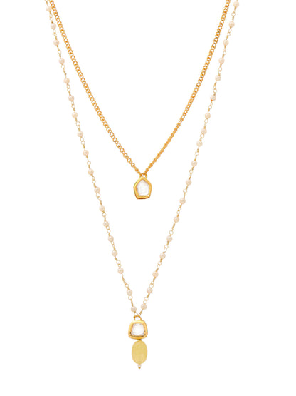 Ruby Raang Double Layered Yellow Onyx and Kundan Necklace - Distacart