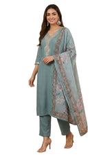 Thumbnail for Janasya Sage Straight Rayon Top, Bottom & Dupatta - Dista