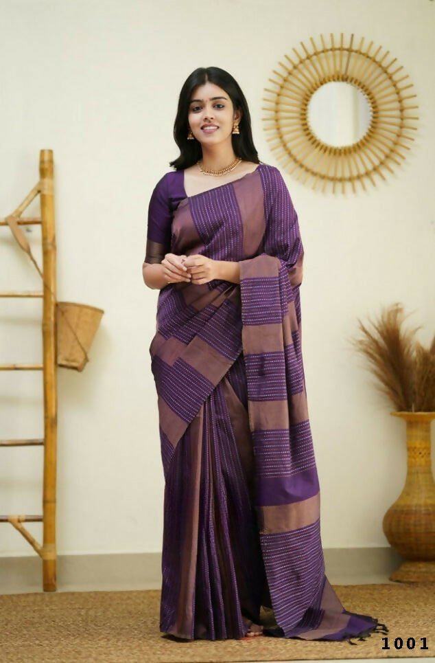 Partywear Designer Purple Banarasi Silk Fancy Saree - Starwalk - Distacart