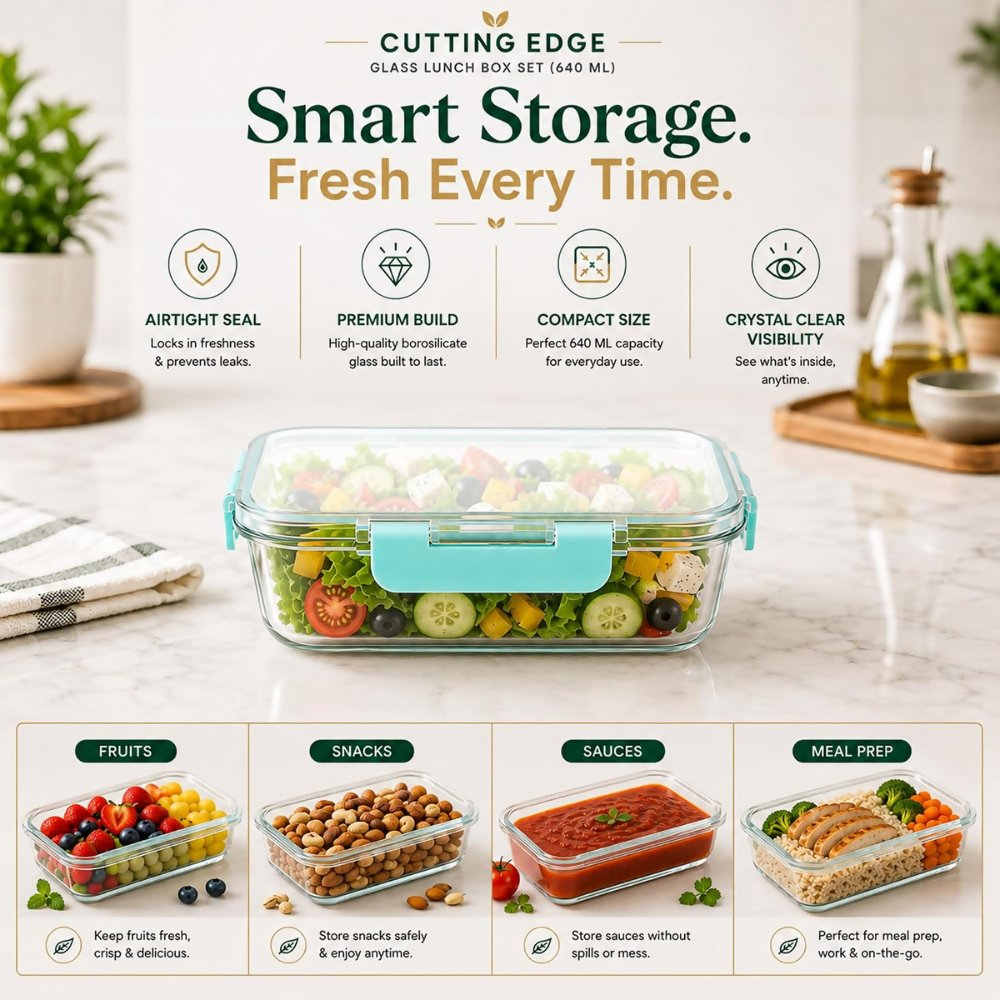 Cutting Edge Rectangular Glass Detachable Container - Green - Dista