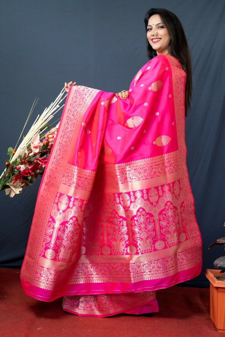 Jyoti Fashion Women's Pink Paithani Silk Zari Woven Saree with Blouse - Distacart