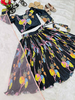 Thumbnail for Divine Drape Girl's Chinon Silk Digital Print Lehenga Choli - Black
