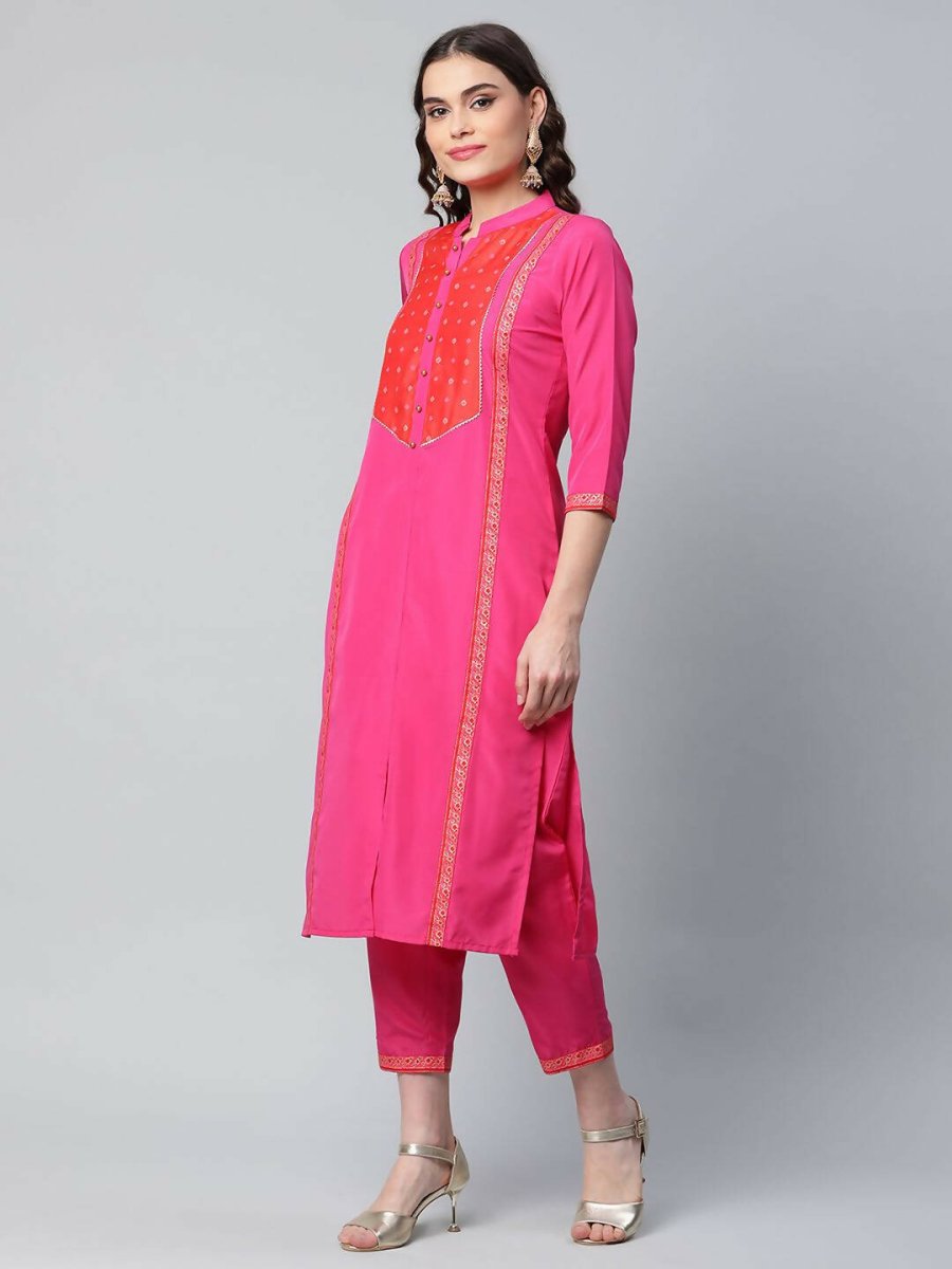 Ahalyaa Womens Pink Crepe Printed Kurta Pant Set - Distacart