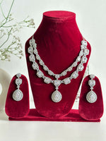 Thumbnail for Siver American Diamond Two Layer Elegent Necklace Set With Earrings By House of Ree - Distacart