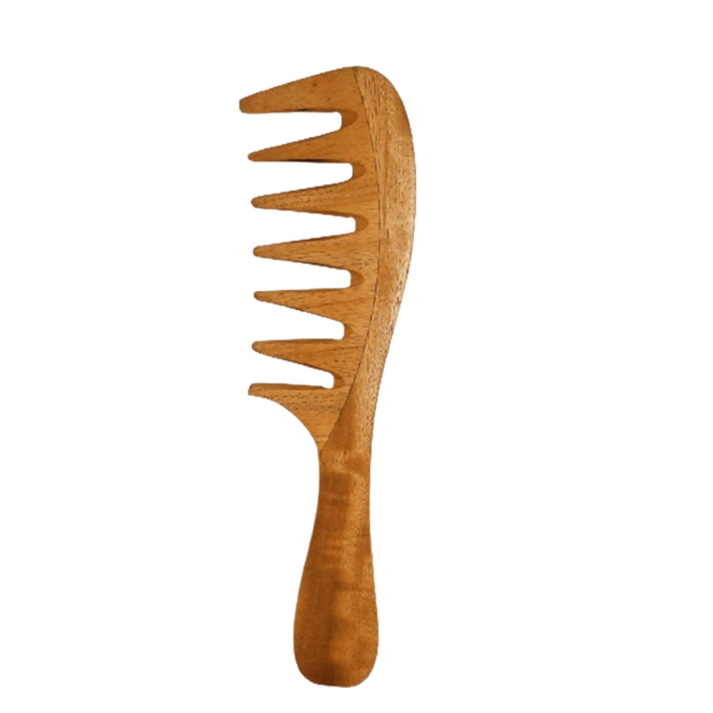 Rufiys Wooden Curly Hair Wide Neem Wood Comb - Distacart