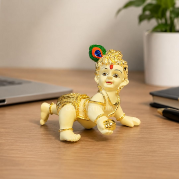 Gold Art India Laddu Gopal Idol Gold Plated Off-White - Dista