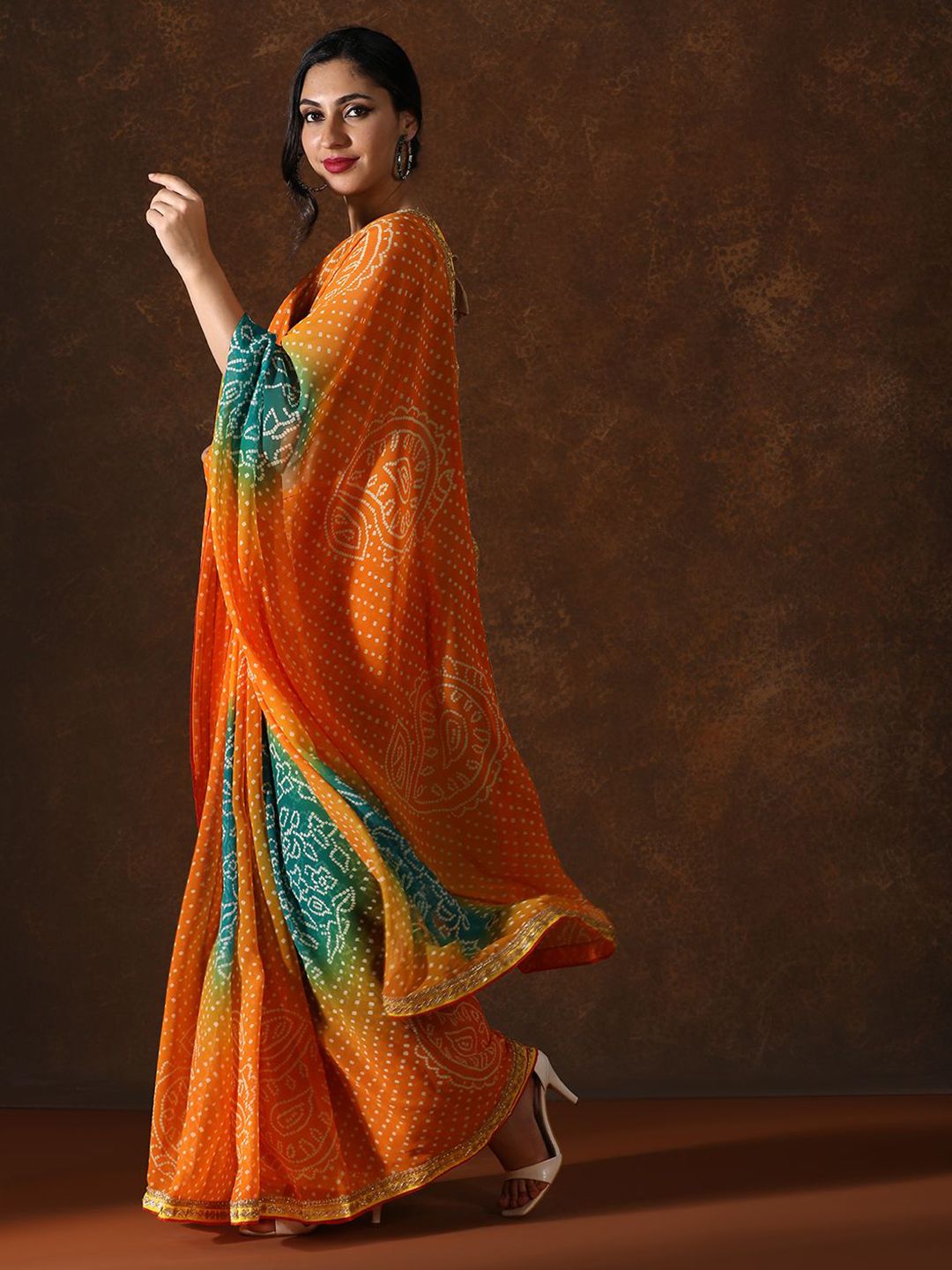 Mitera Bandhani Sequinned Organza Bandhani Saree - Distacart