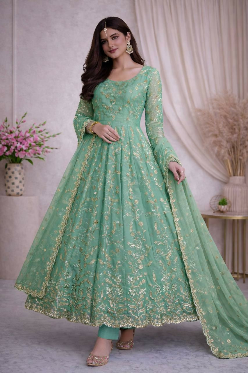 Teeya Creation Teal Color Faux Georgette Long Party Wear Gown - Distacart