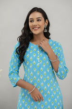 Thumbnail for Alvano Printed Straight Kurta for Women and Girls Rayon (Lightblue) - Distacart